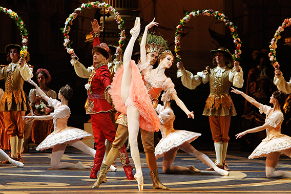 Zakharova and other dancers perform during a rehearsal of  "The Sleeping Beauty" at the Bolshoi Theatre in Moscow
